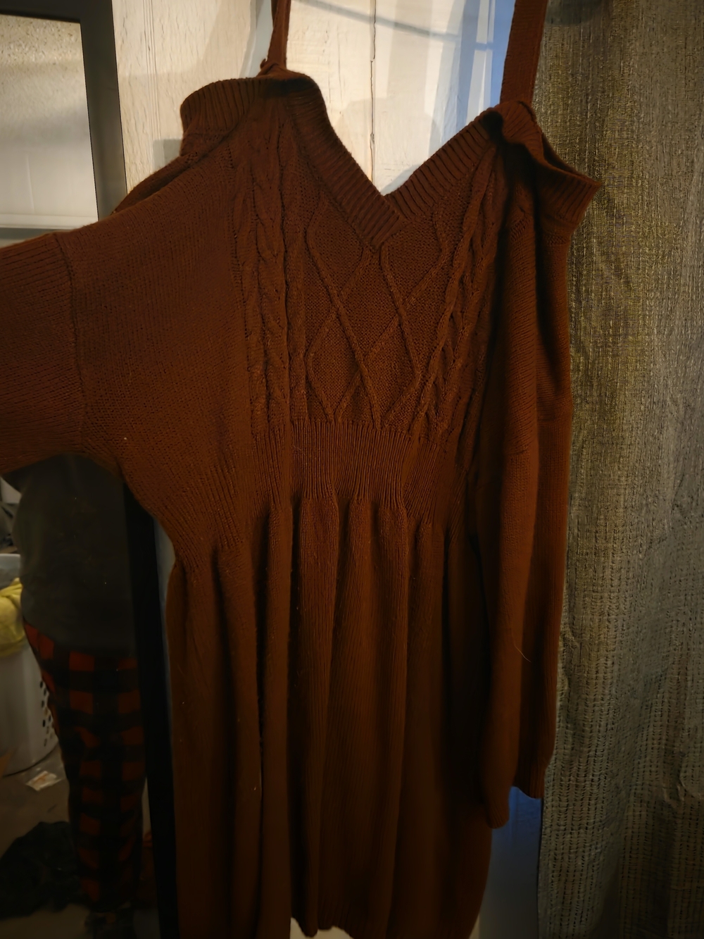 SHEIN Brown Cable-Knit Long Sleeve Dress